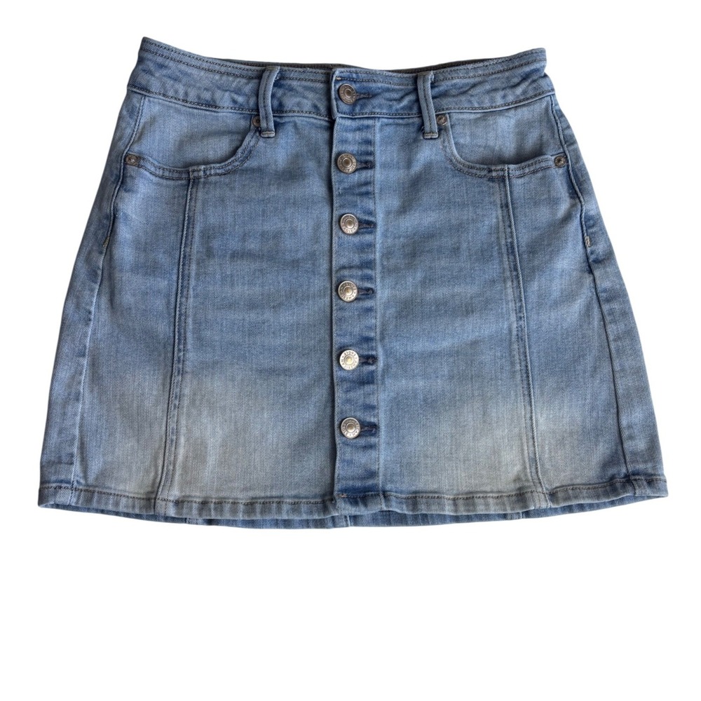 American Eagle Super Stretch Light Wash Button Front Denim Mini Skirt Size 4